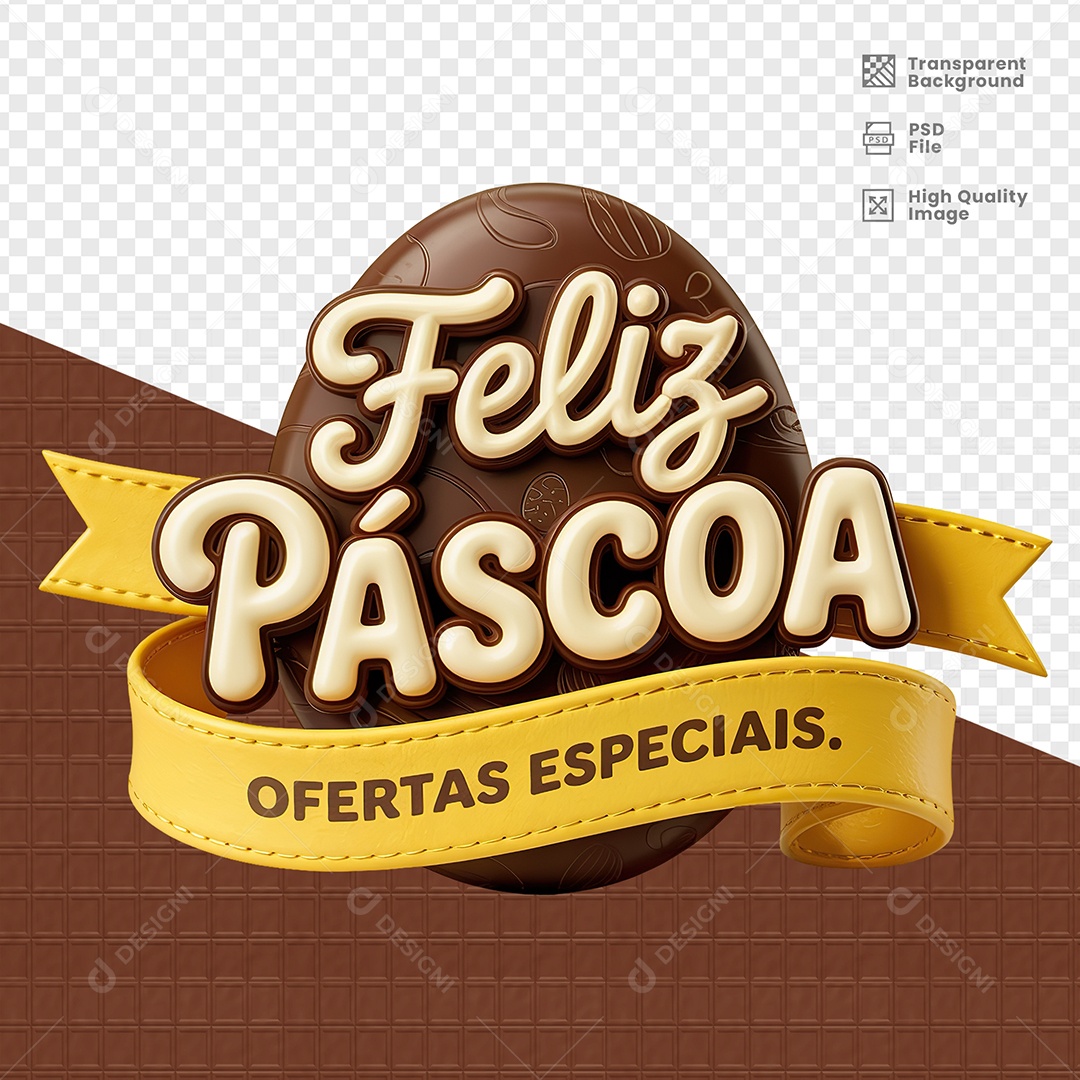 Feliz Páscoa Selo 3D para Composição PSD