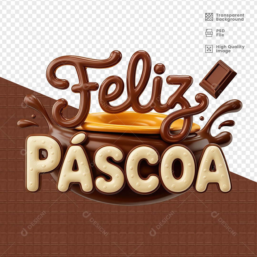Feliz Páscoa Selo 3D para Composição PSD