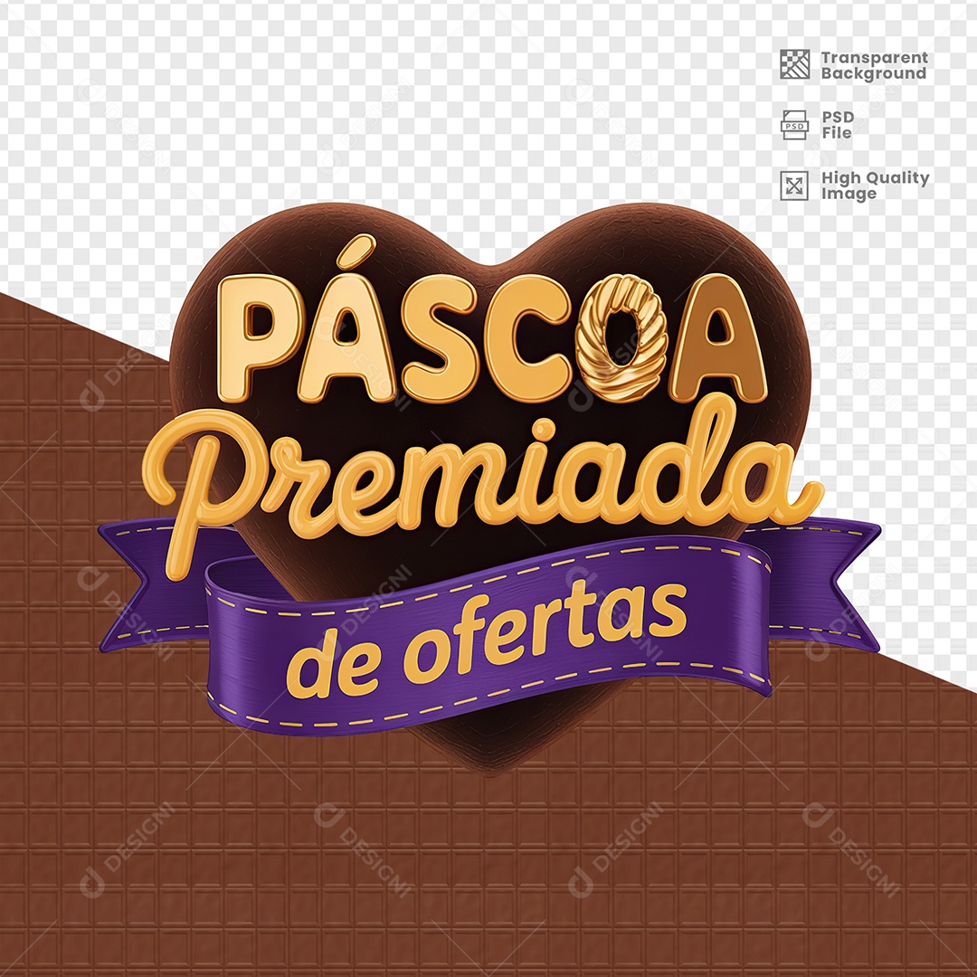 Páscoa Premiada Selo 3D para Composição PSD