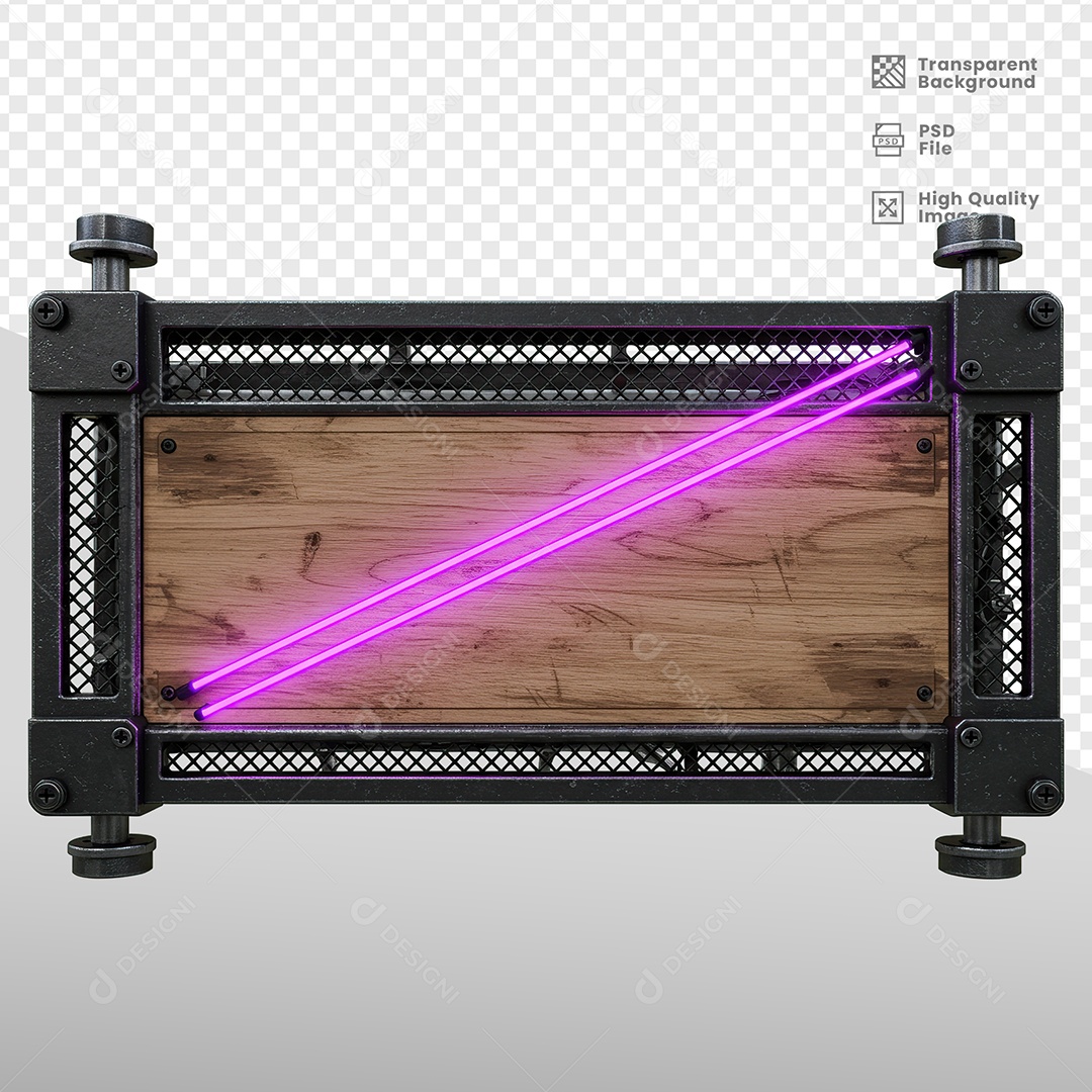 Painel de Ferro e Madeira Com Luzes Elemento 3D para Composição PSD