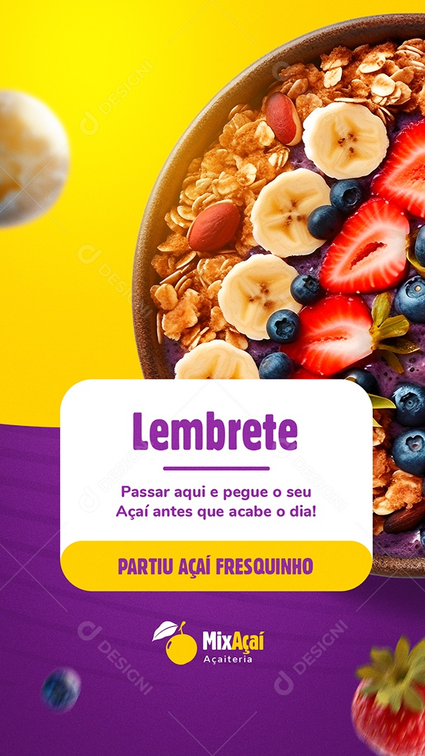 Story Açaiteria Lembrete Social Media PSD Editável
