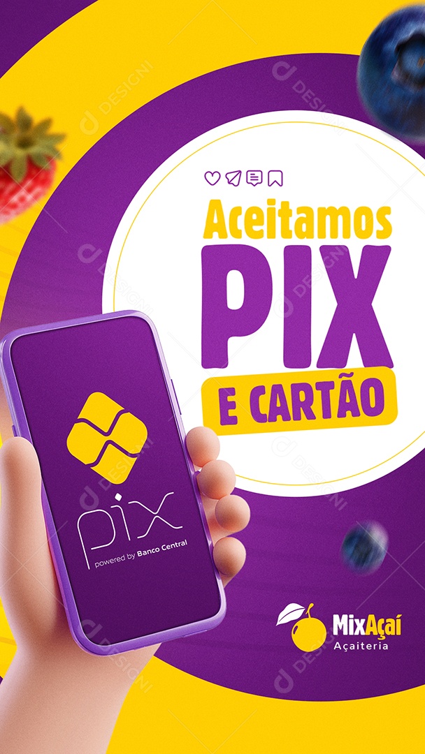Story Açaiteria Aceitamos Pix e Cartão Social Media PSD Editável