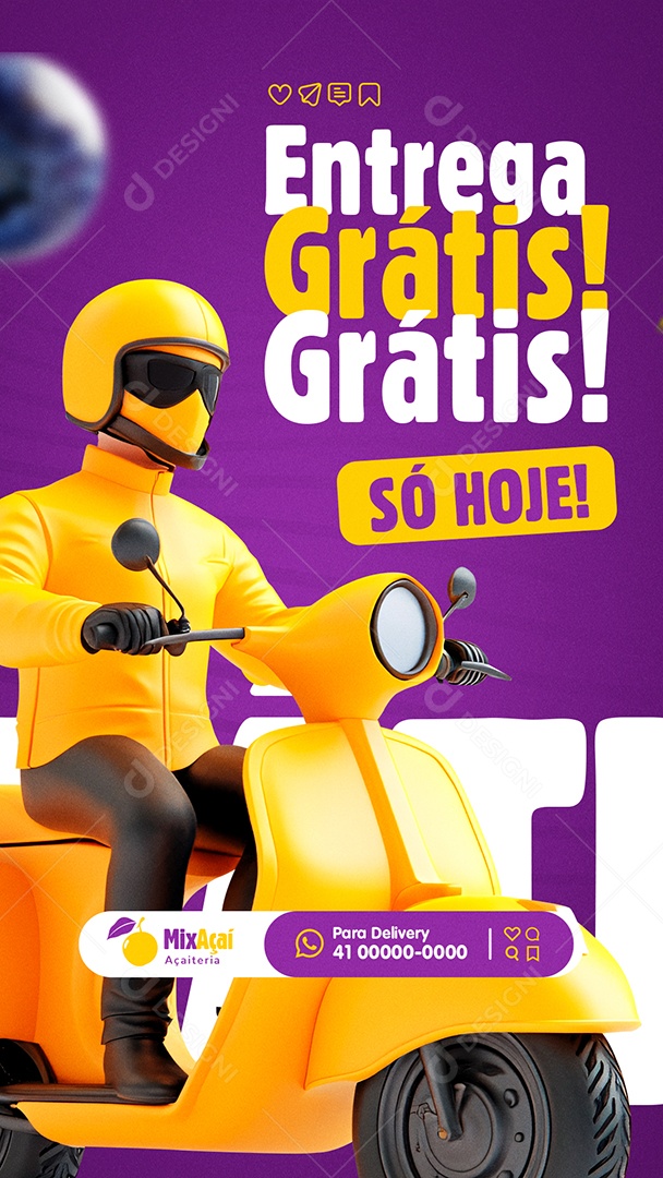Story Açaiteria Entrega Grátis Só Hoje Social Media PSD Editável