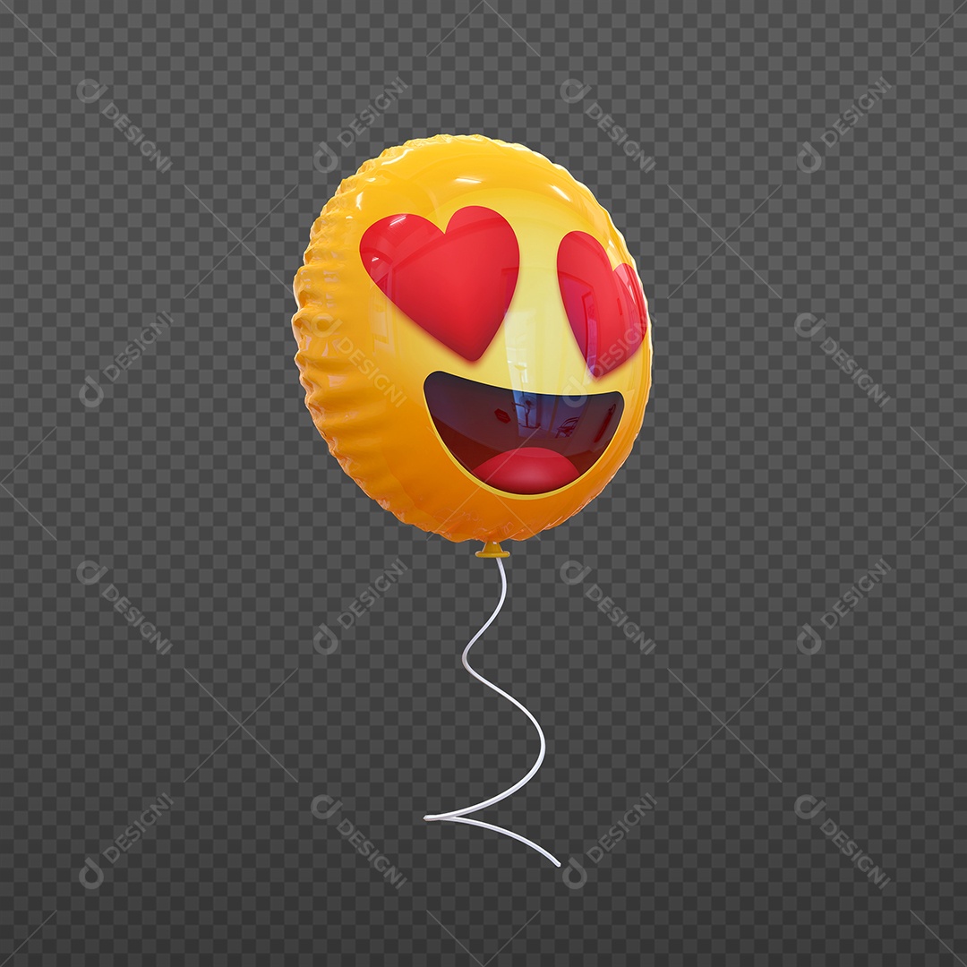 Elemento 3D Balão de Emoji Apaixonado para Composição PSD