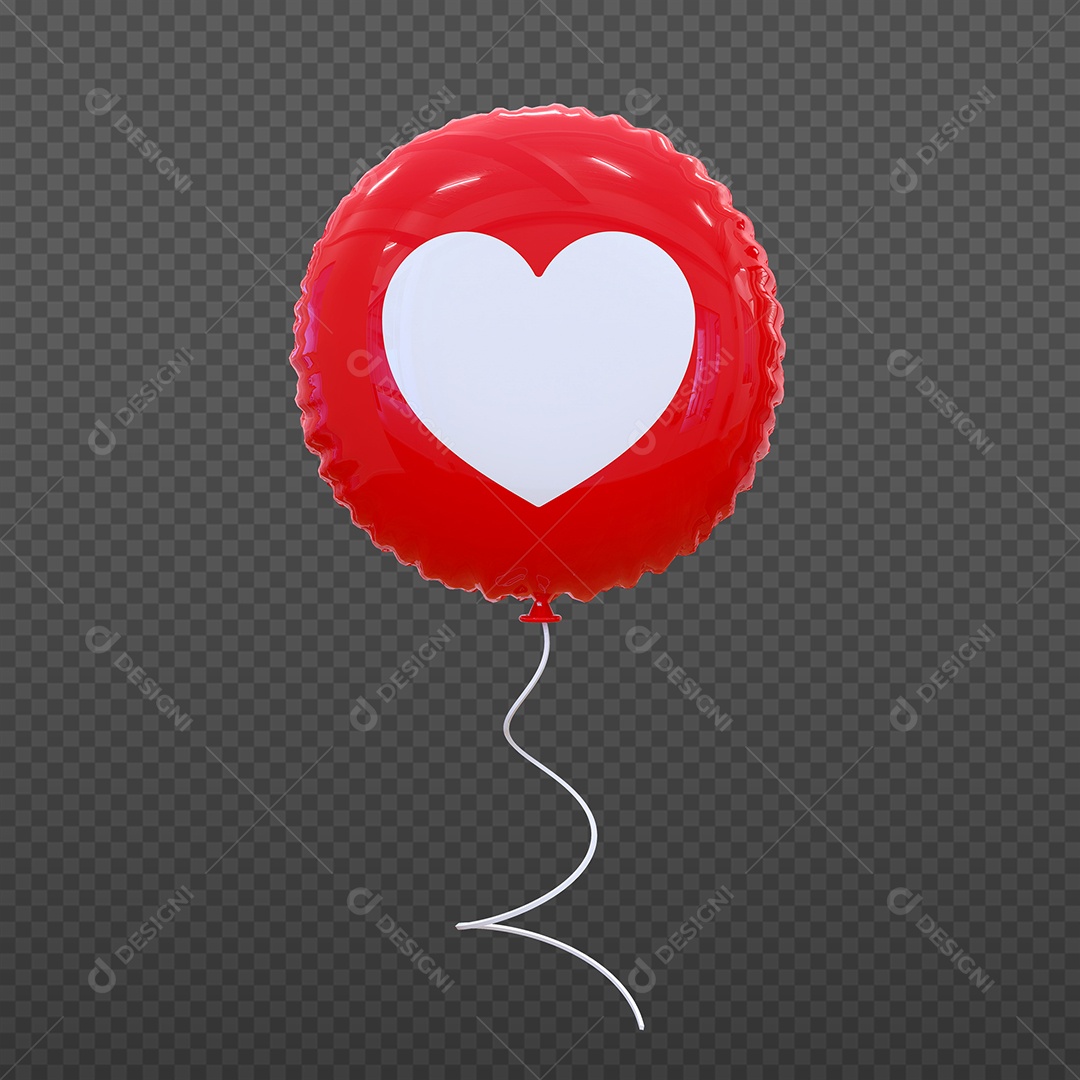 Elemento 3D Balão de Emoji Coração para Composição PSD