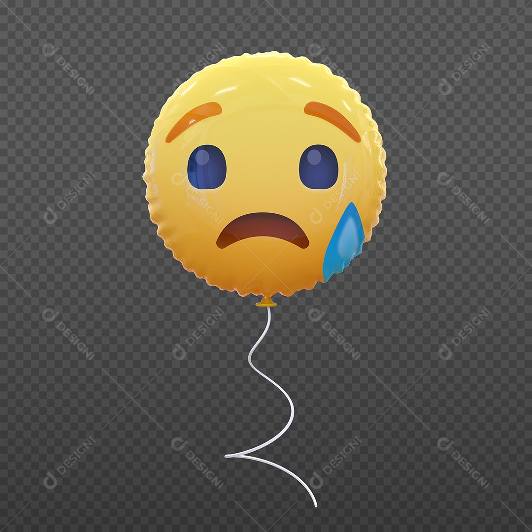 Elemento 3D Balão de Emoji Triste para Composição PSD