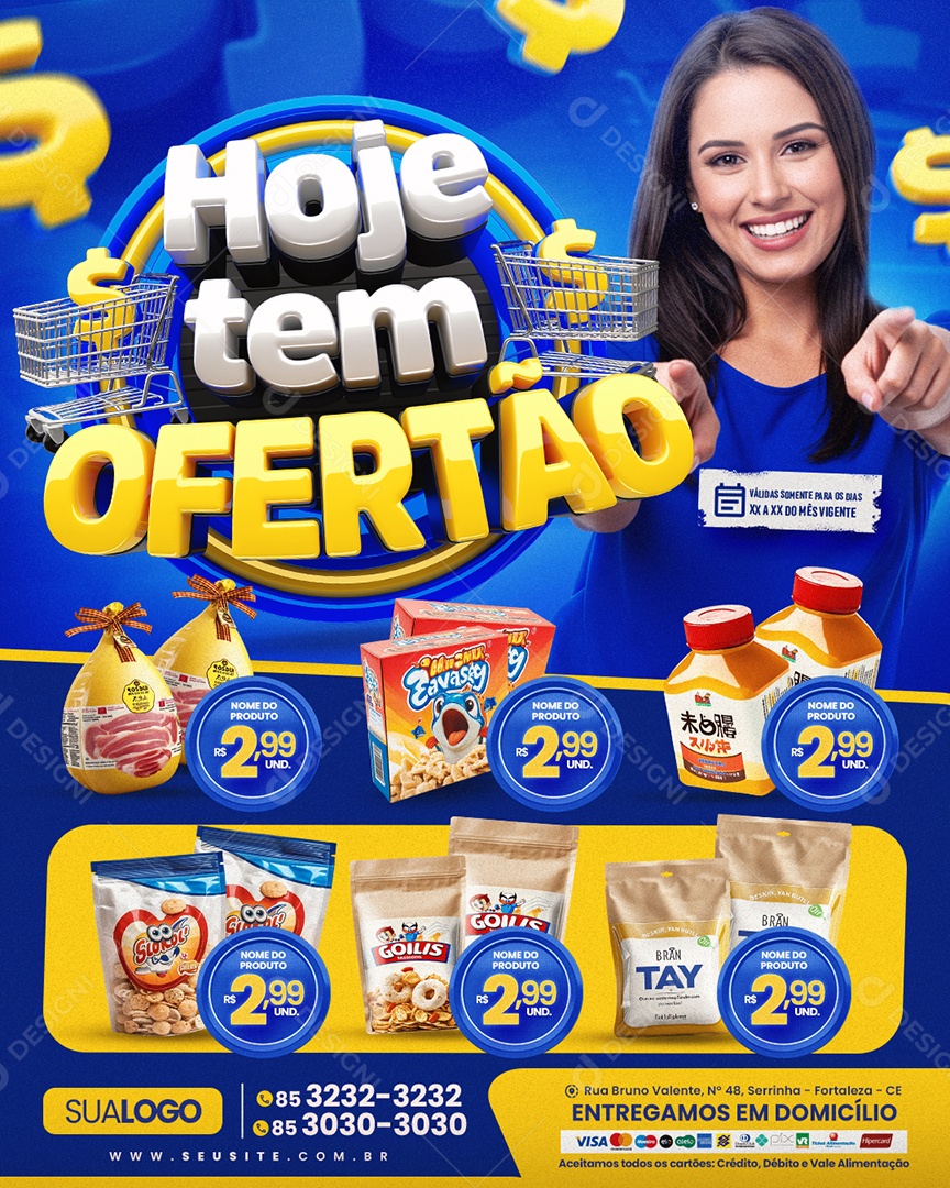 Tabloide Hoje Tem Ofertão Supermercado Produtos Social Media PSD Editável