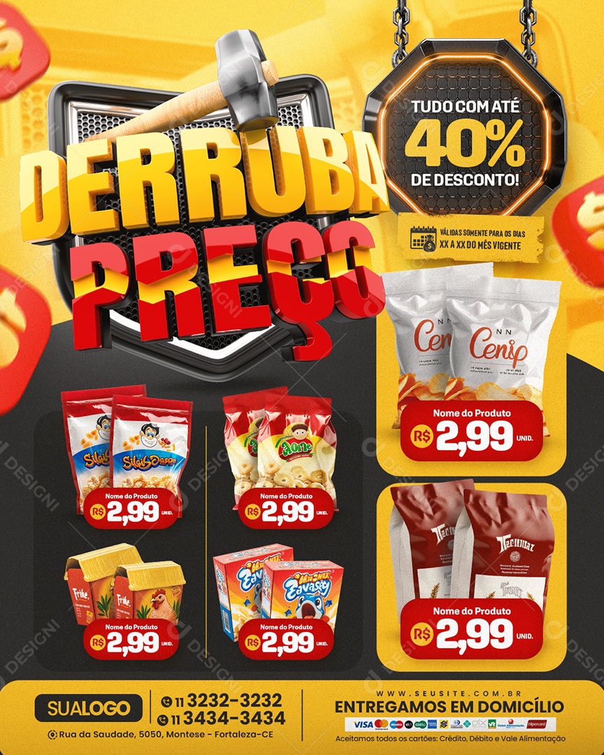 Tabloide Derruba Preço Supermercado Produtos Social Media PSD Editável