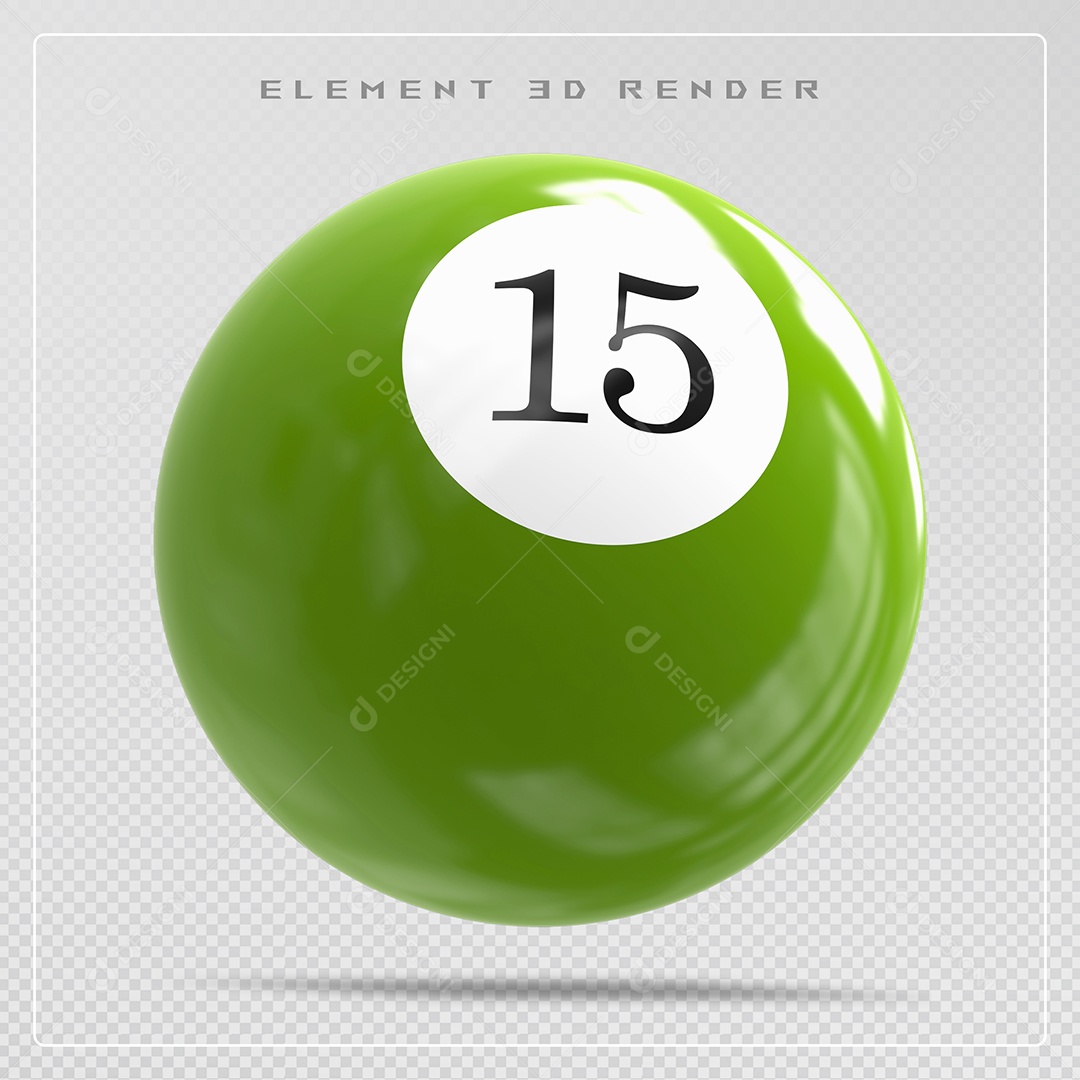 Bola de Bilhar Número 15 Verde Elemento 3D para Composição PSD
