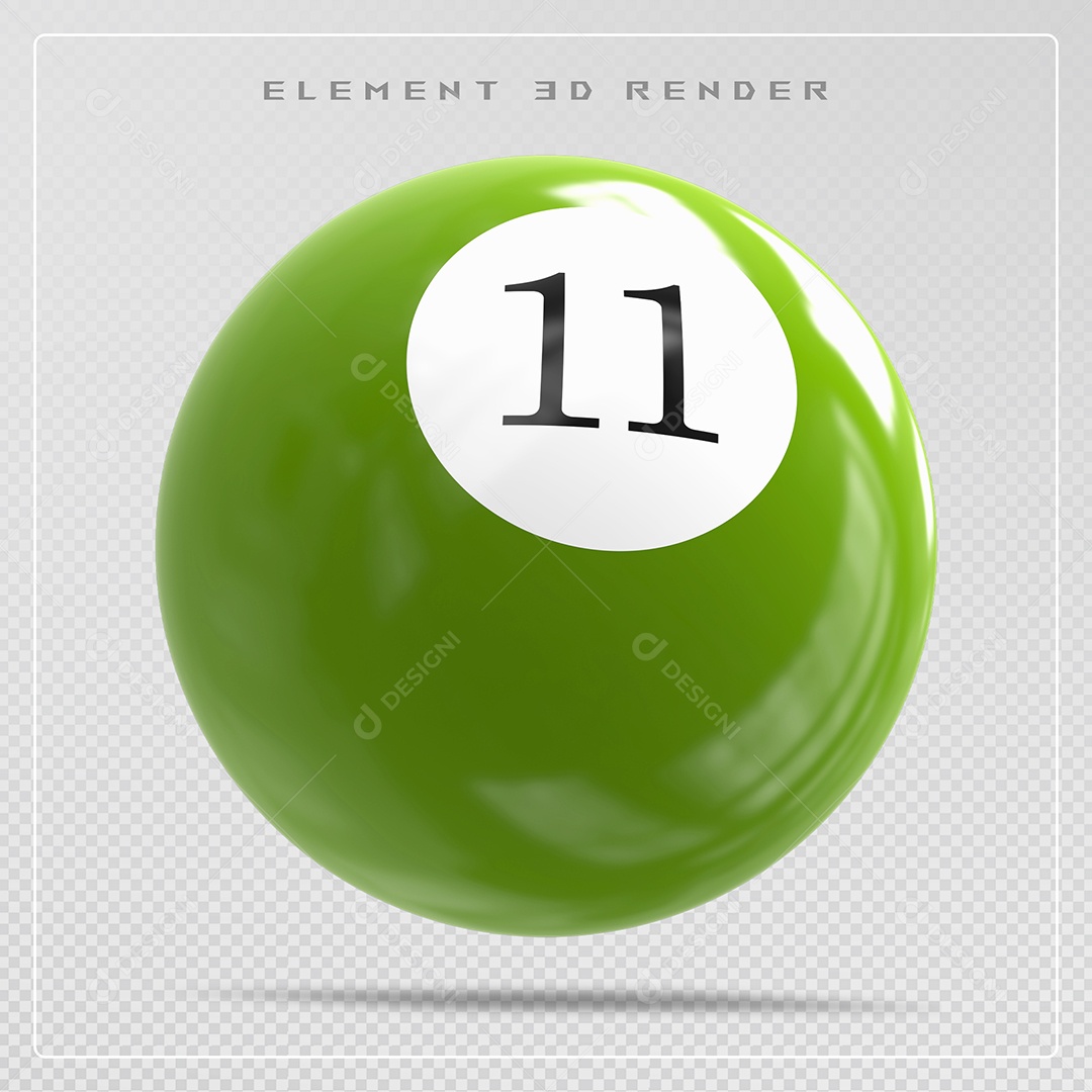 Bola de Bilhar Número 11 Verde Elemento 3D para Composição PSD