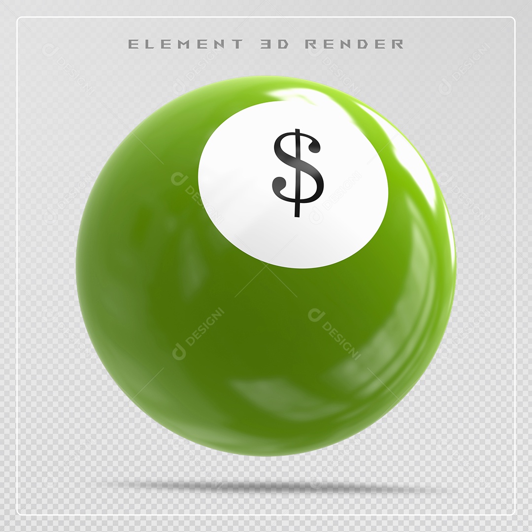 Bola de Bilhar Número $ Verde Elemento 3D para Composição PSD