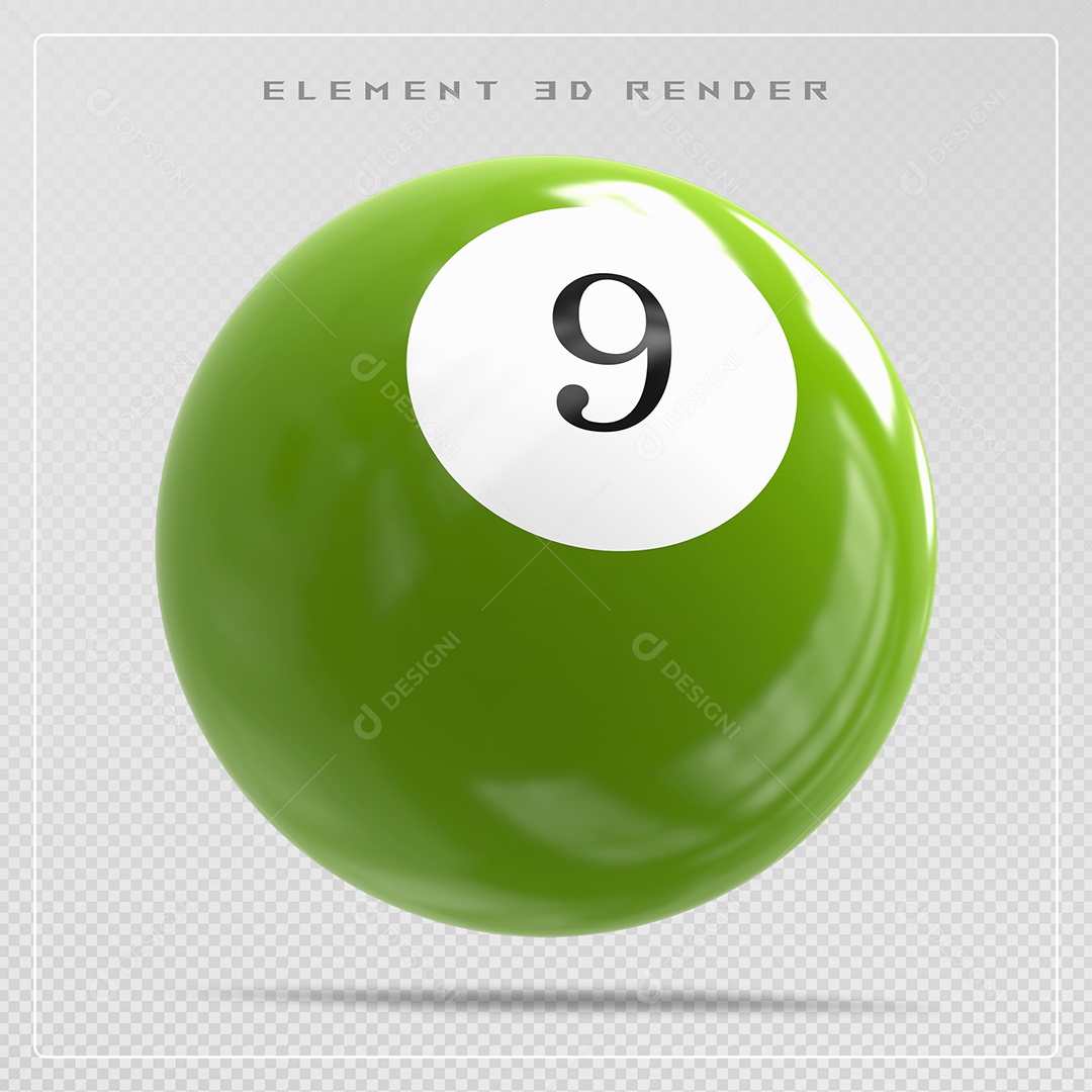 Bola de Bilhar Número 9 Verde Elemento 3D para Composição PSD