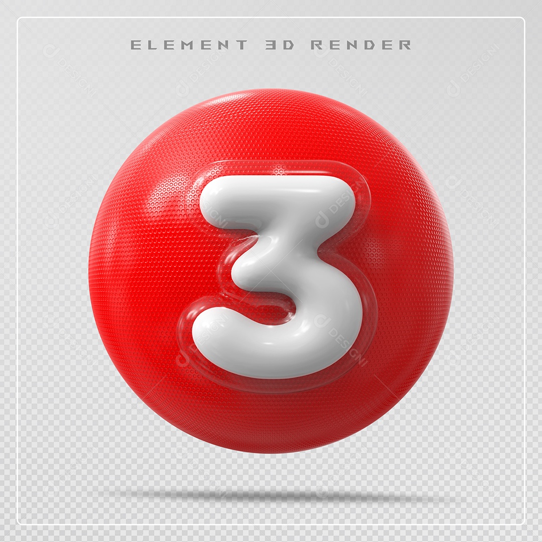 Elemento 3D Bola De Número 3 Branco para Composição PSD