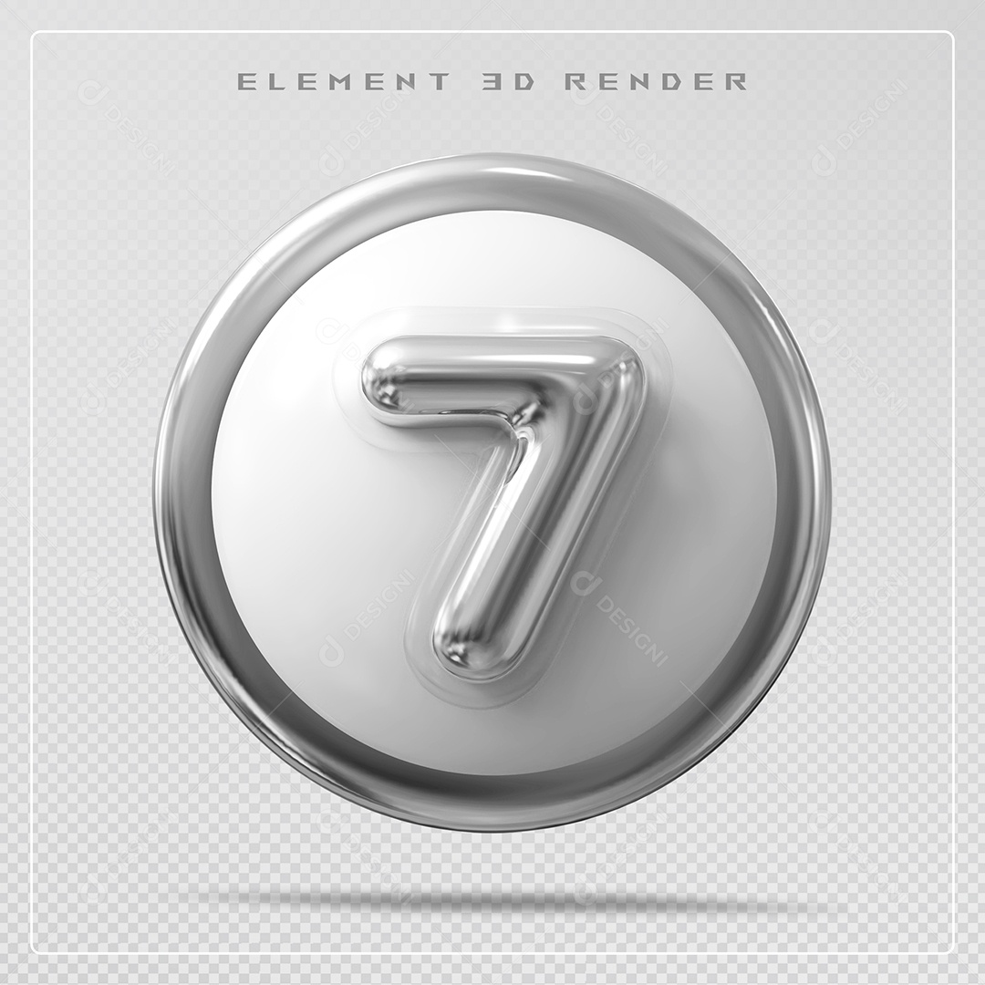 Elemento 3D Número 7 Prata para Composição PSD