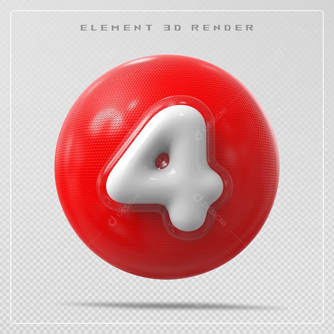 Elemento 3D Bola De Número 4 Branco para Composição PSD