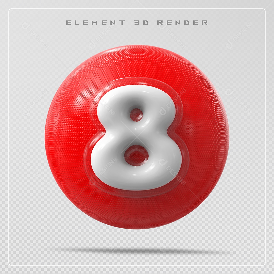 Elemento 3D Bola De Número 8 Branco para Composição PSD