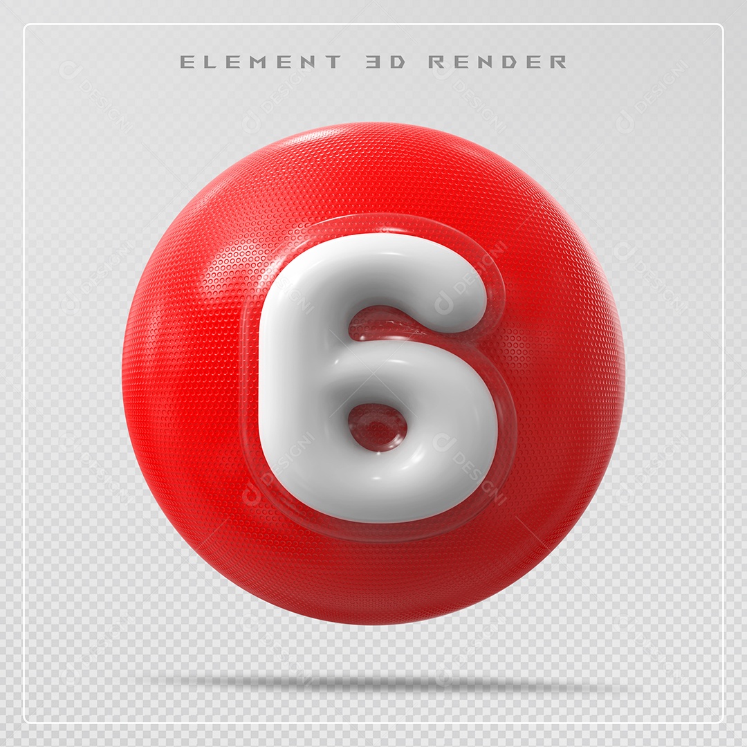 Elemento 3D Bola De Número 6 Branco para Composição PSD
