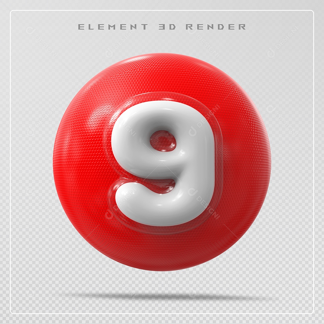 Elemento 3D Bola De Número 9 Branco para Composição PSD