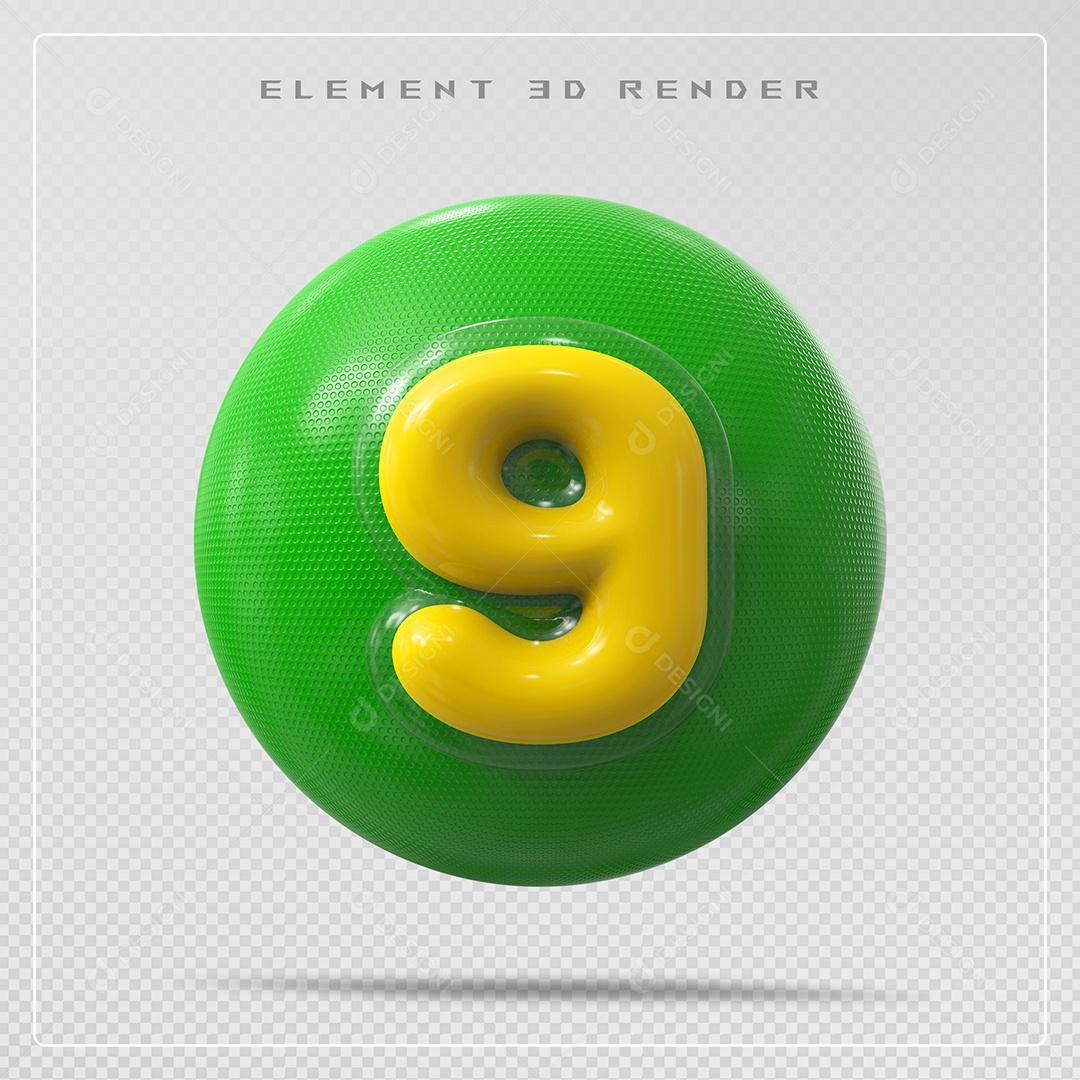 Elemento 3D Bola De Número 9 Amarelo para Composição PSD