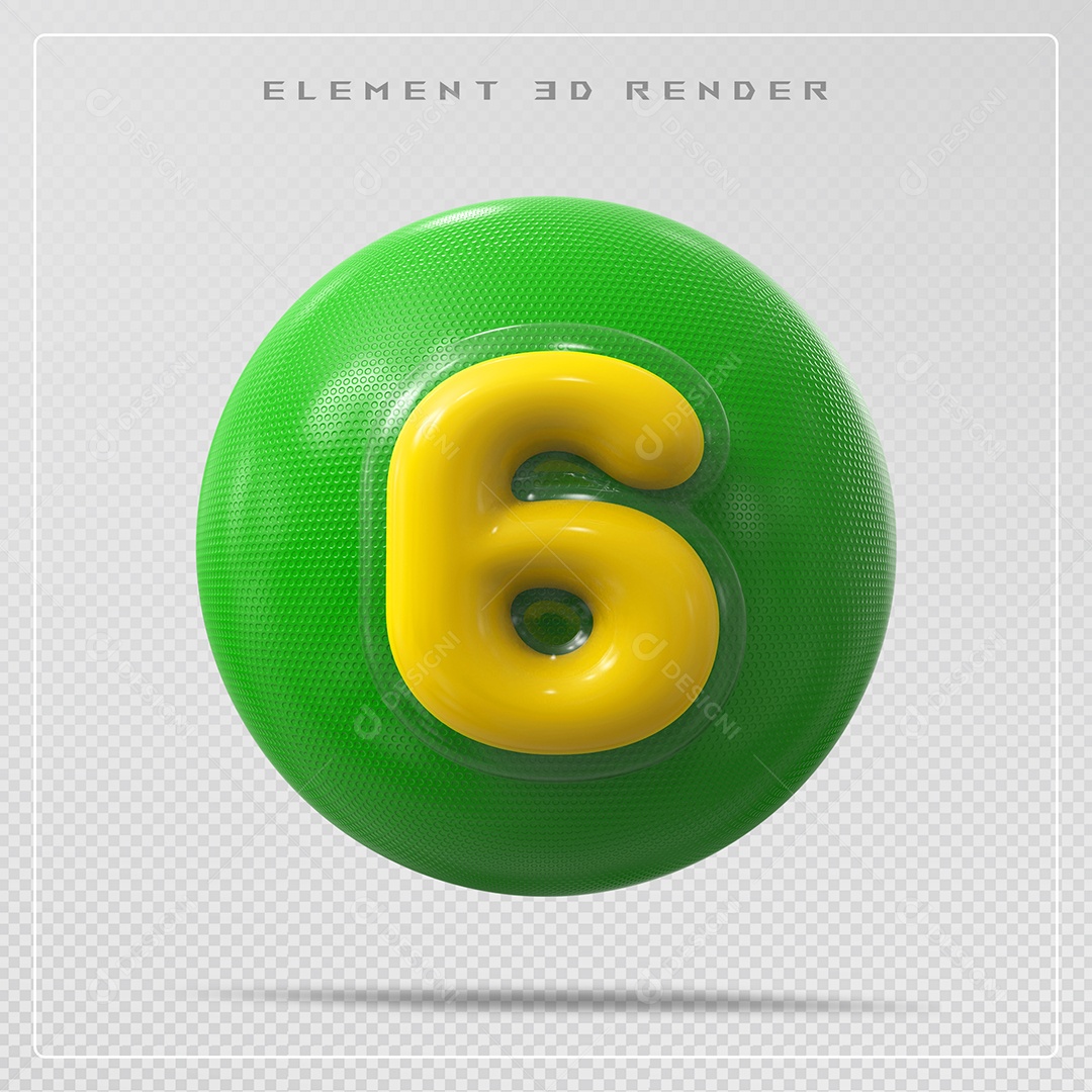 Elemento 3D Bola De Número 6 Amarelo para Composição PSD