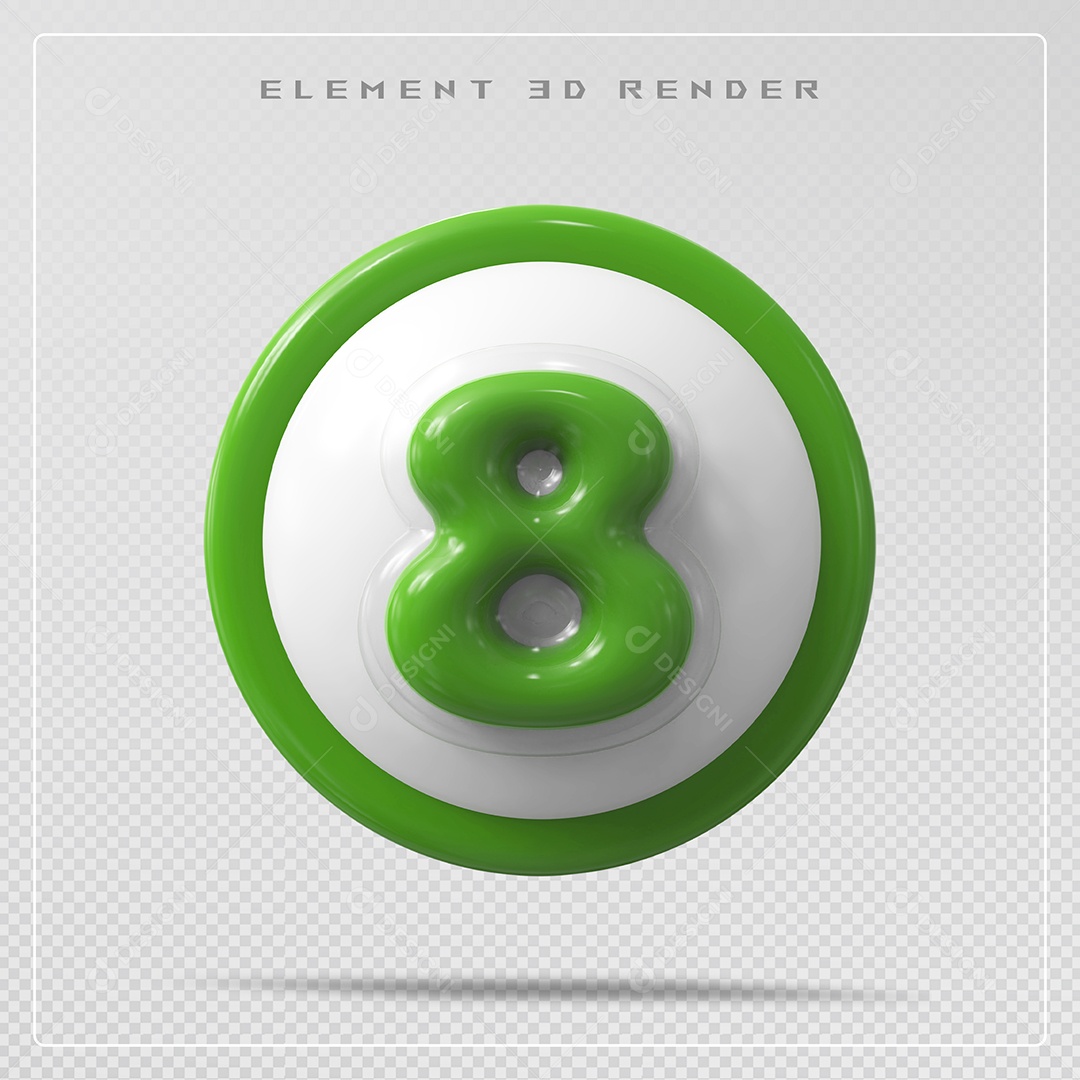 Elemento 3D Número 8 Verde para Composição PSD