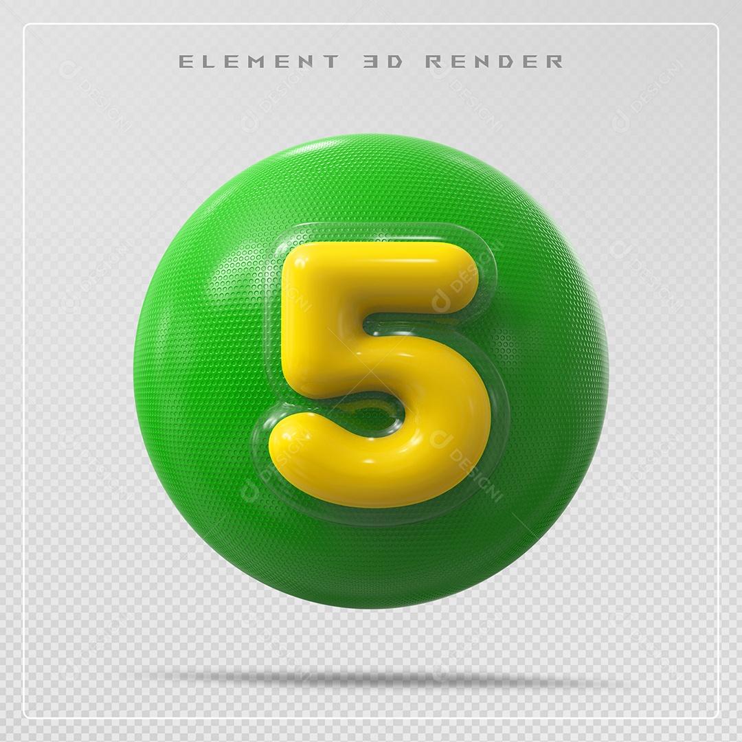 Elemento 3D Bola De Número 5 Amarelo para Composição PSD