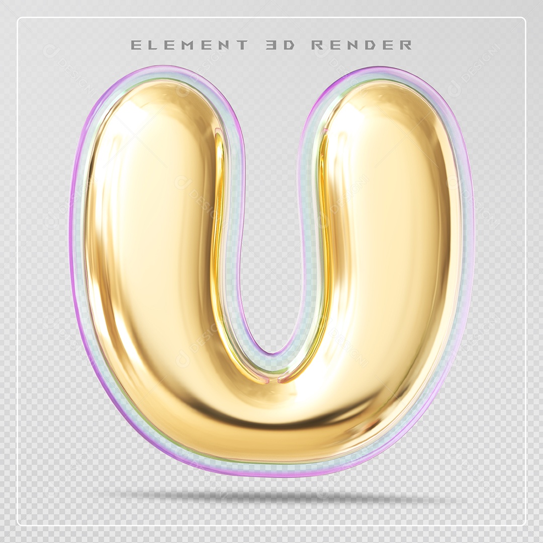 Elemento 3D Letra U Dourado Para Composição PSD