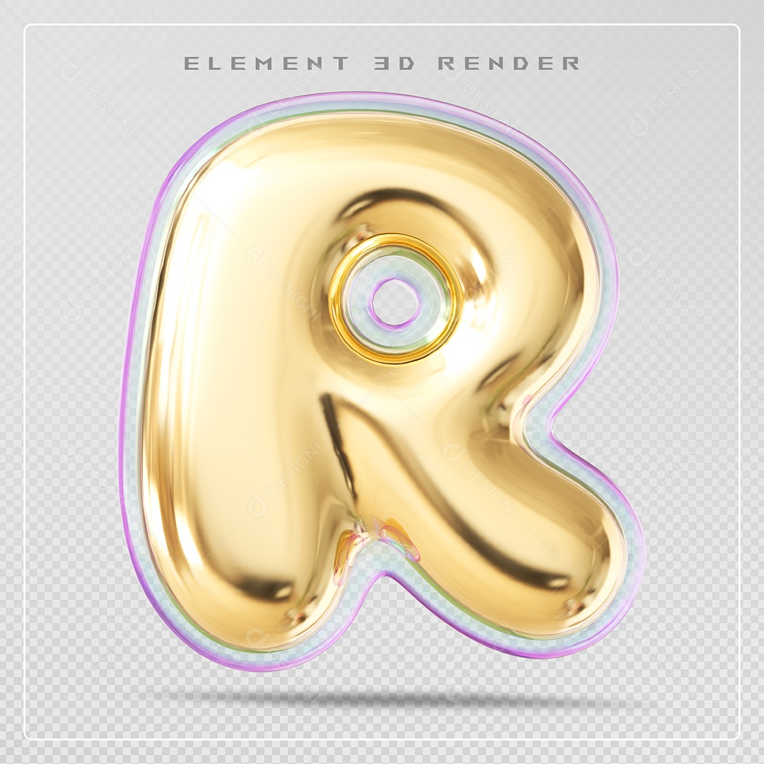 Elemento 3D Letra R Dourado Para Composição PSD