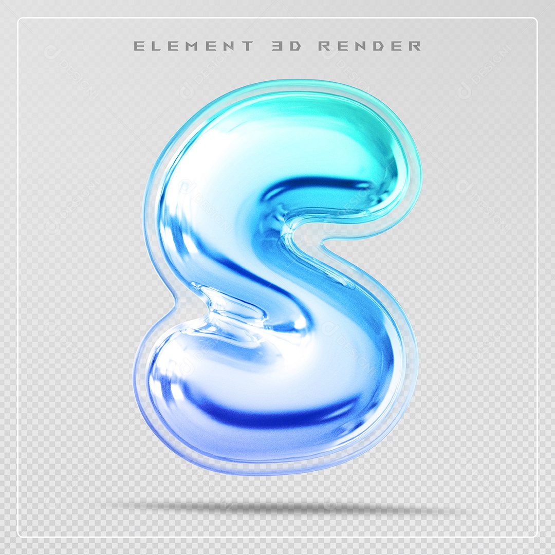 Elemento 3D Letra S Azul Para Composição PSD