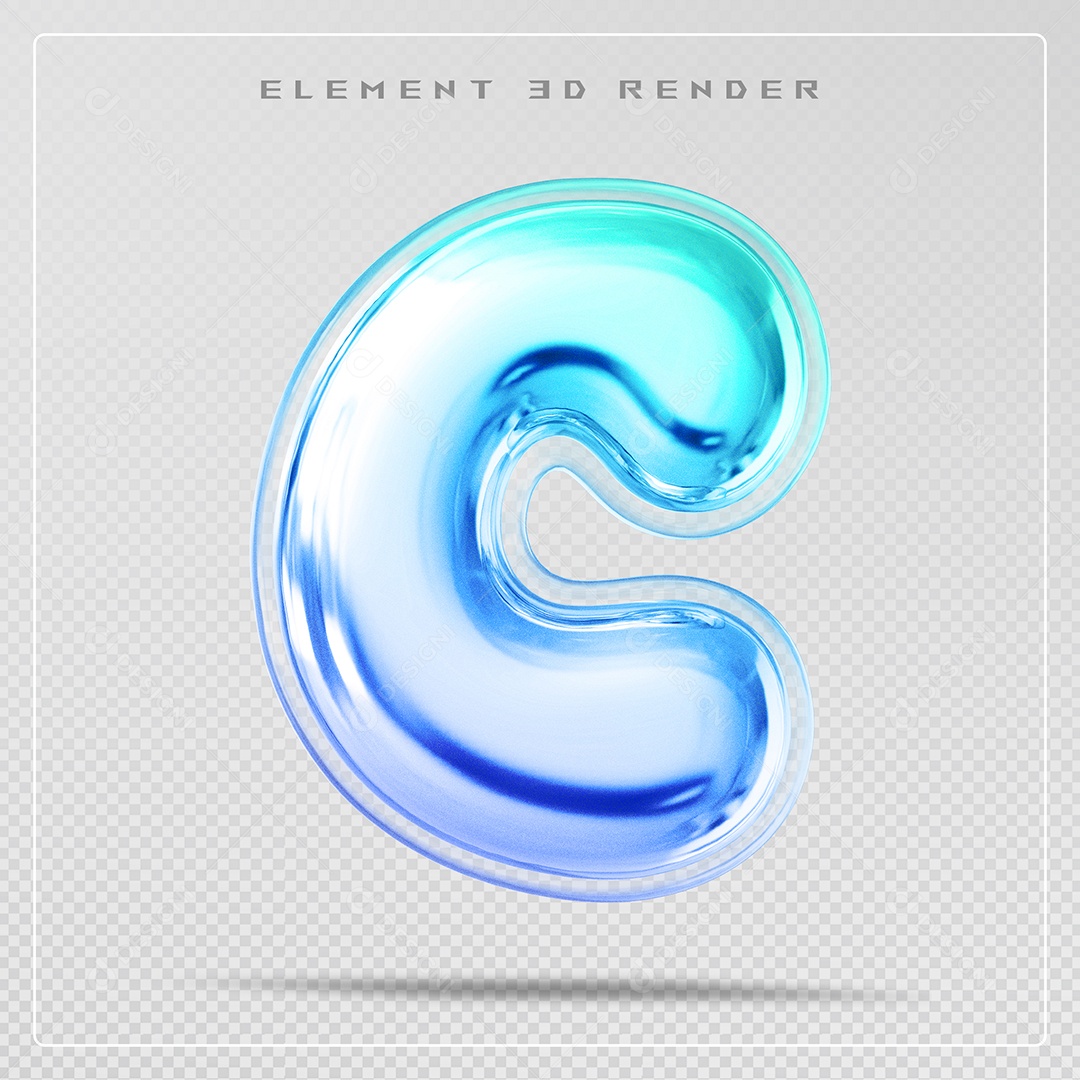 Elemento 3D Letra C Azul Para Composição PSD