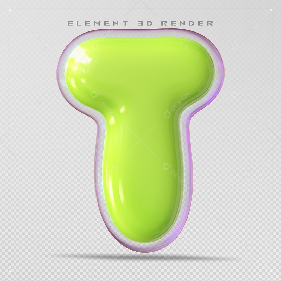 Elemento 3D Letra T Verde Para Composição PSD