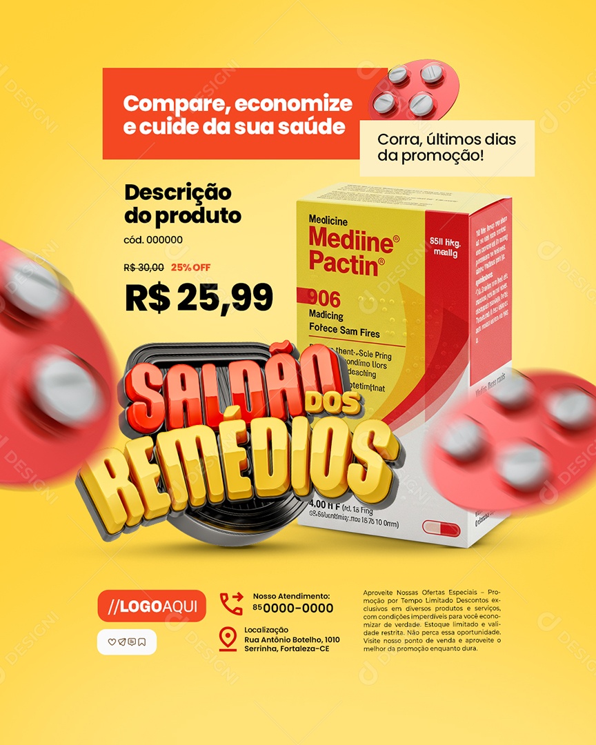 Saldão Dos Remédios Farmácia Compare Economize Social Media PSD Editável