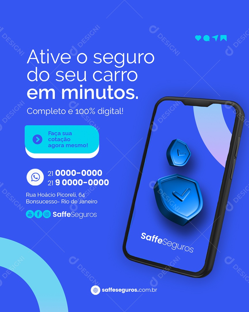 Seguros Ative O Seguro do Seu Carro Em Minutos Social Media PSD Editável