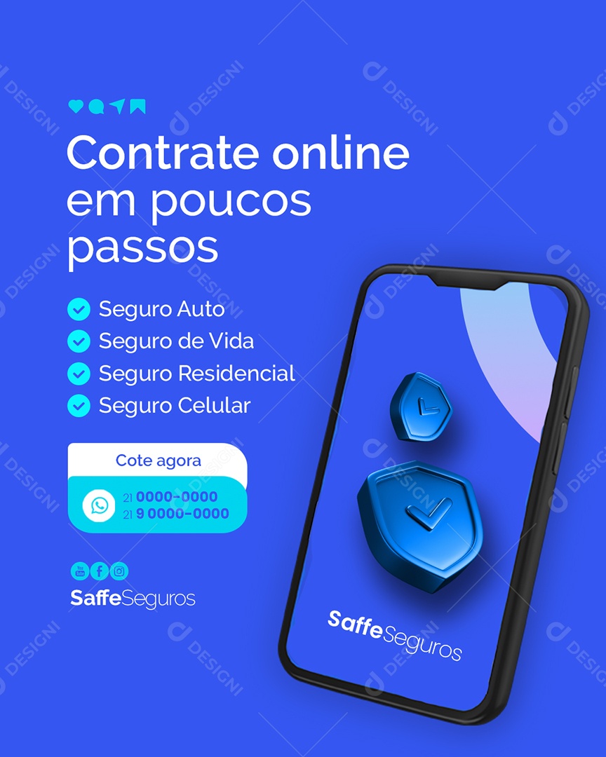 Seguros Contrate Online em Poucos Passos Social Media PSD Editável