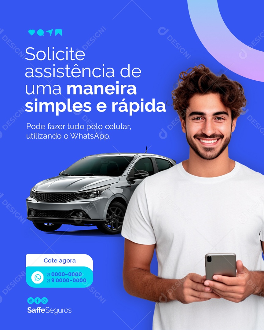 Seguros Solicite Assistência de Uma Maneira Simples e Rápida Social Media PSD Editável