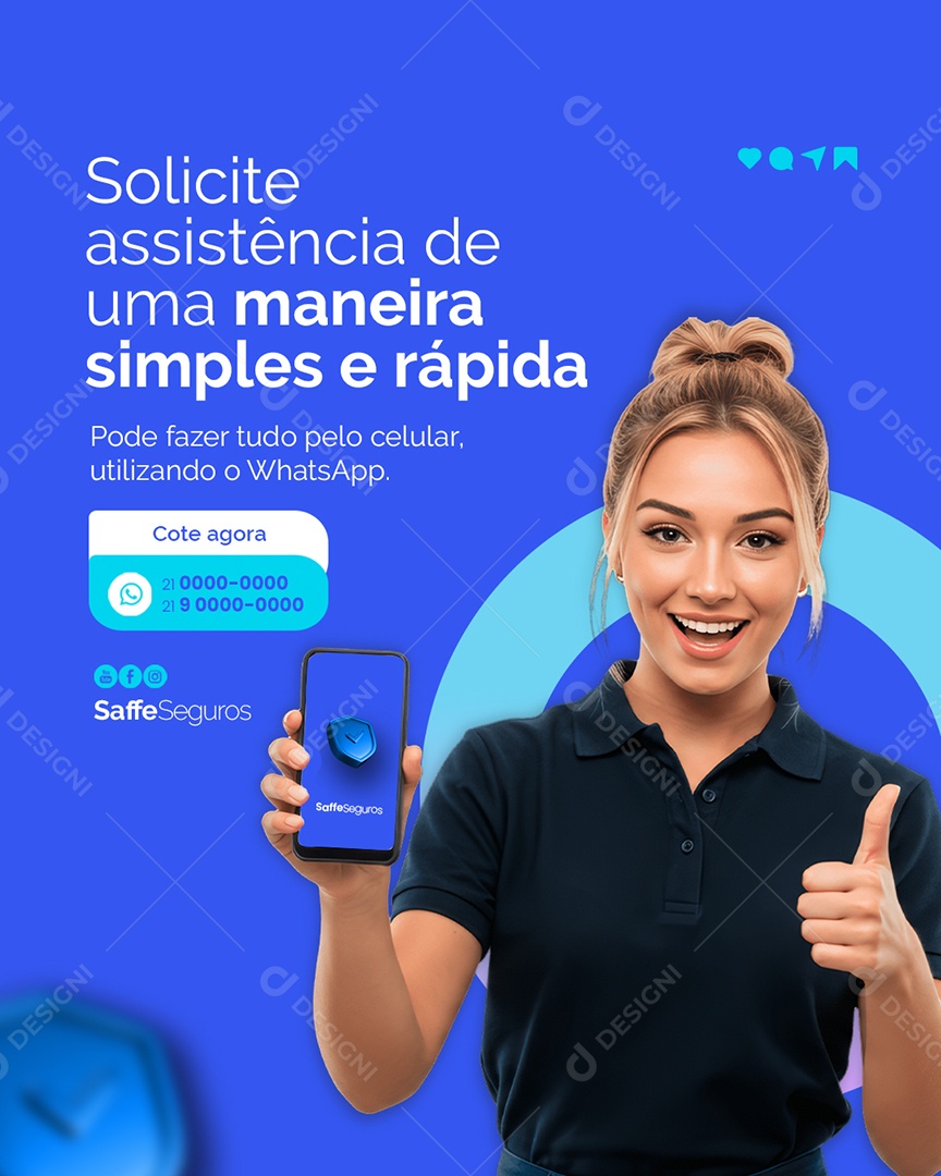 Seguros Solicite Assistência de Uma Maneira Social Media PSD Editável
