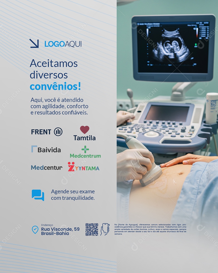 Ultrassonografia Aceitamos Diversos Convênios Social Media PSD Editável