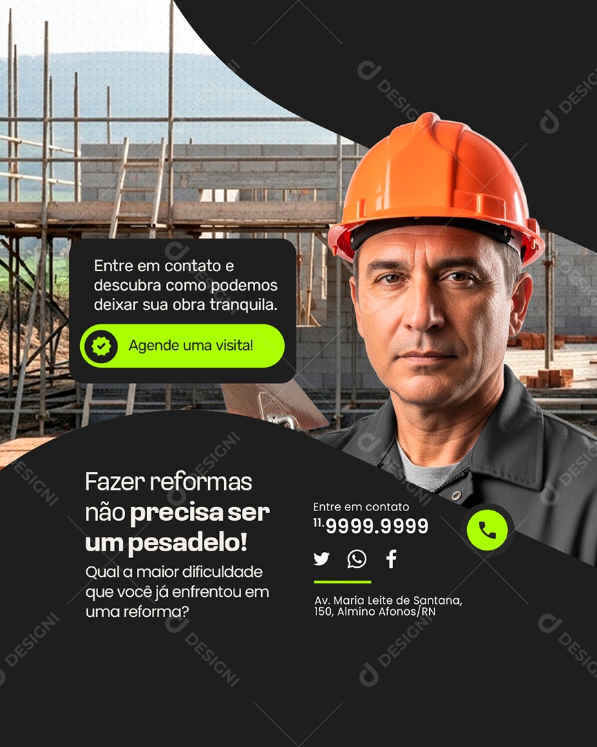 Pedreiro Entre Em Contato Social Media PSD Editável