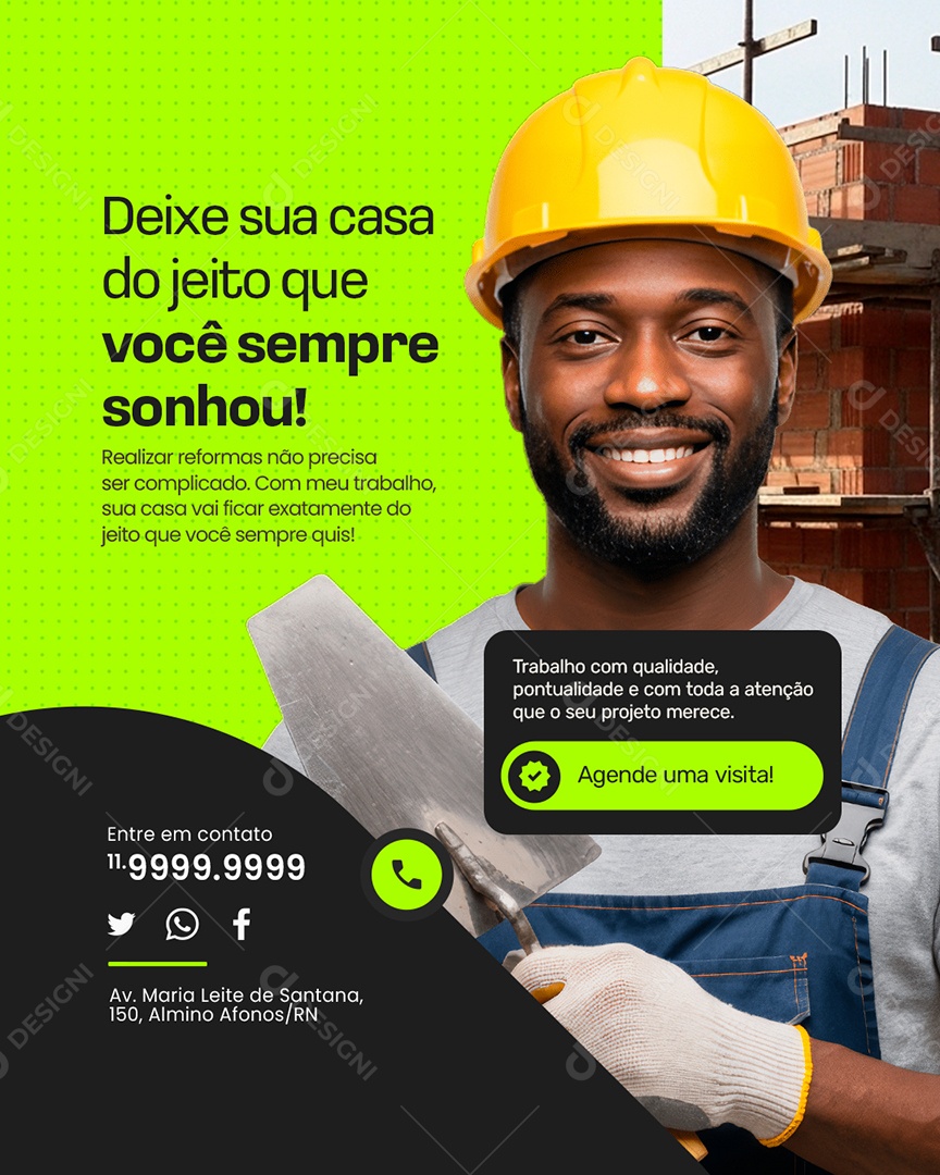 Pedreiro Deixe Sua Casa do Jeito Que Você Sempre Sonhou Social Media PSD Editável