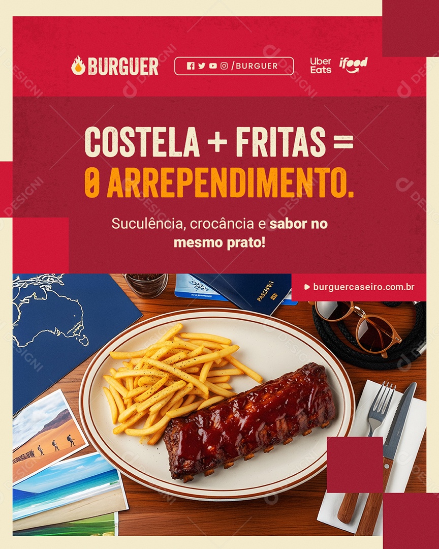 Lanchonete Artesanal Costela Mais Fritas Social Media PSD Editável