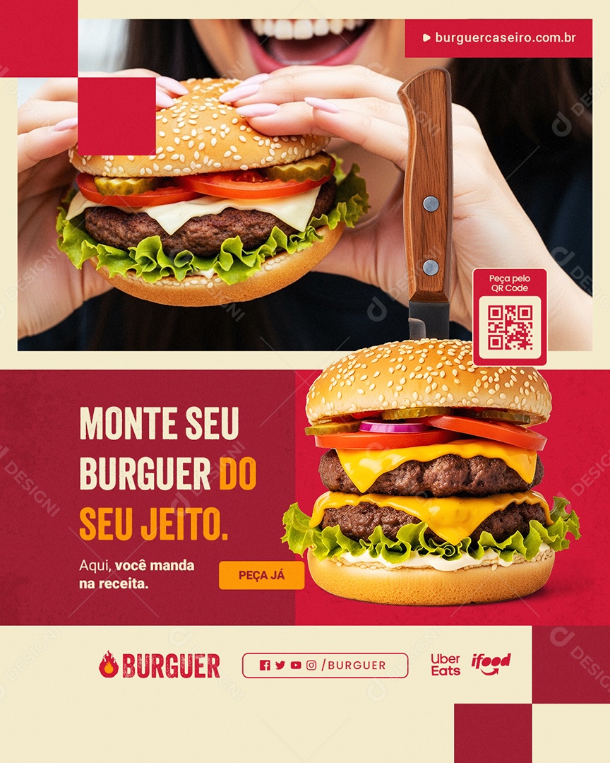 Lanchonete Artesanal Monte Seu Burguer Do Seu Jeito Social Media PSD Editável