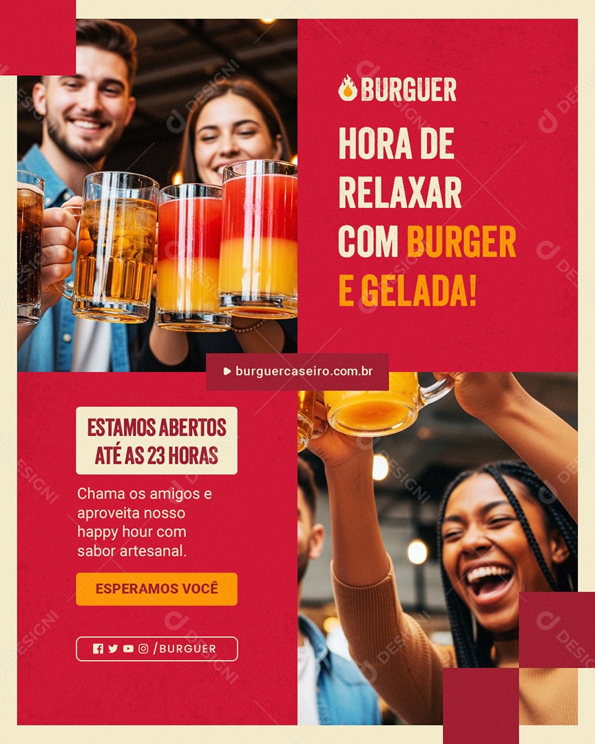 Lanchonete Artesanal Hora De Relaxar Com Burguer e Gelada Social Media PSD Editável