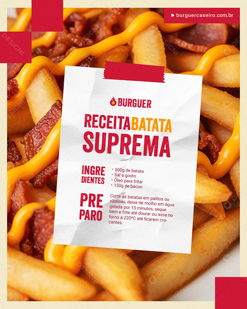 Lanchonete Artesanal Receita Batata Suprema Social Media PSD Editável