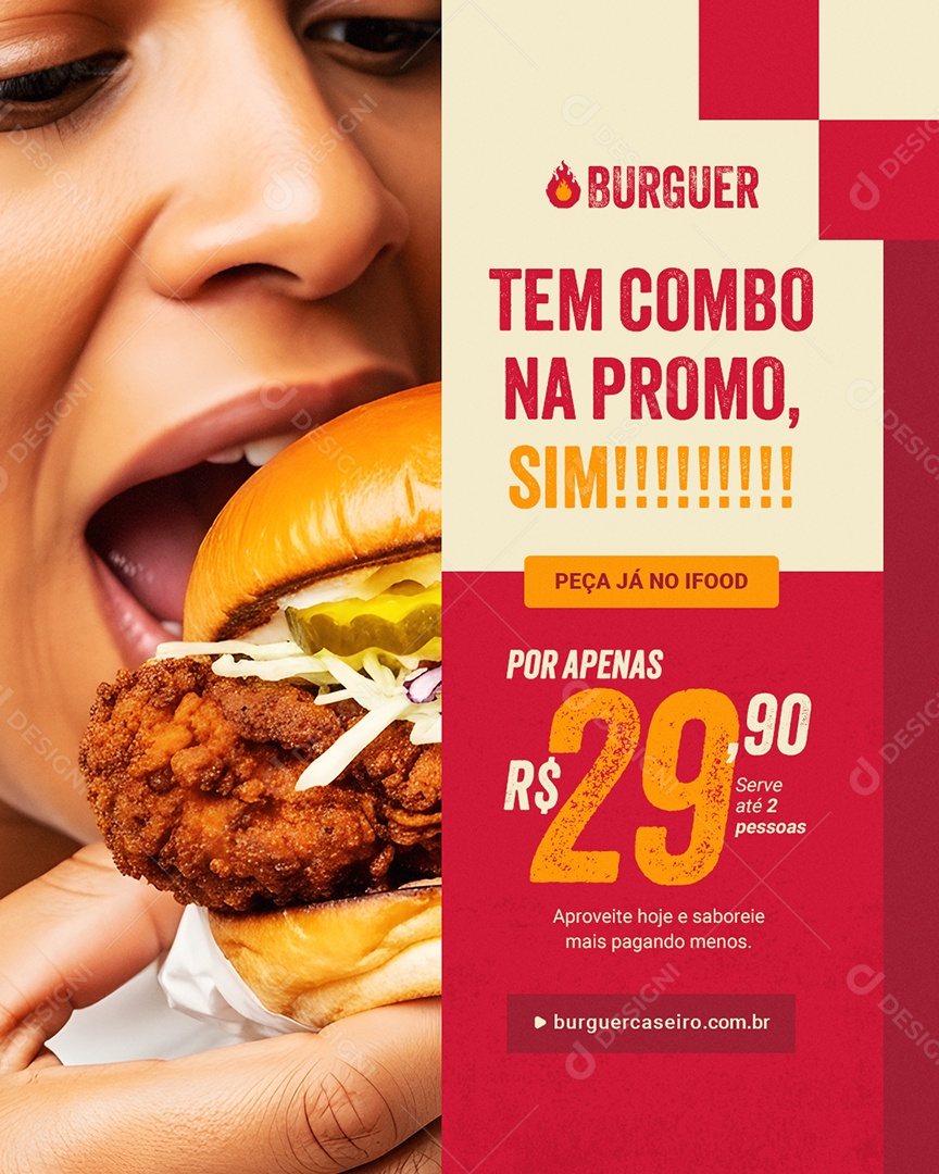 Lanchonete Artesanal Tem Combo na Promo Social Media PSD Editável