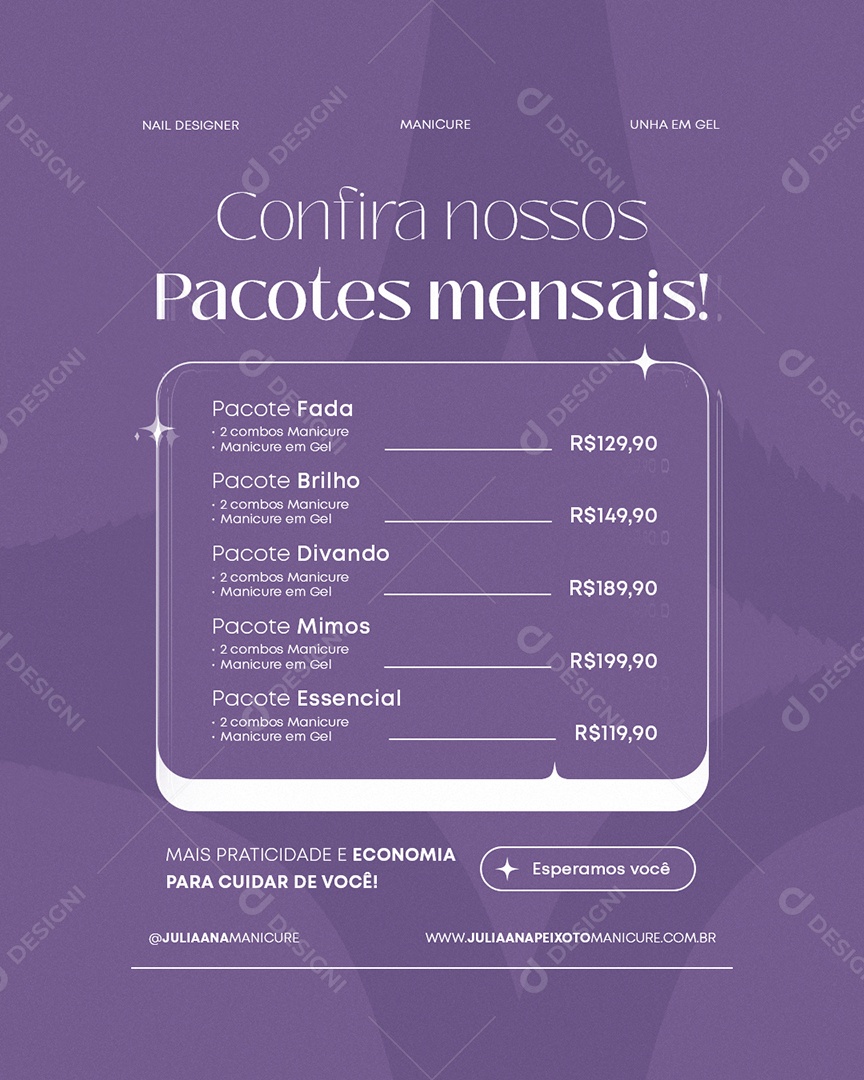 Manicure Confira Nossos Pacotes Mensais Social Media PSD Editável