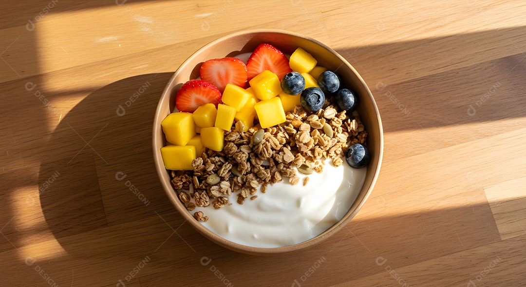 Frutas saborosas deliciosas em uma tigela mesa madeira