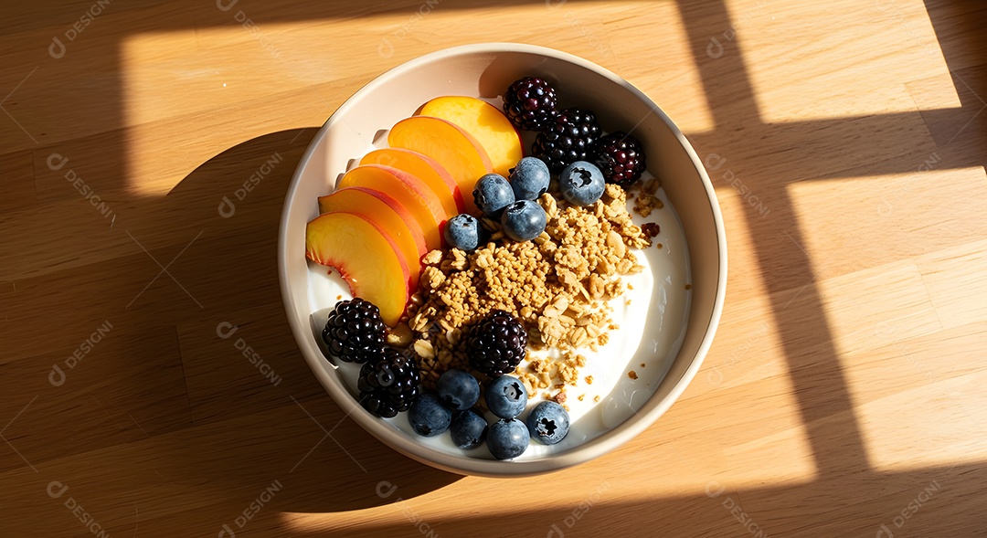 Frutas saborosas deliciosas em uma tigela mesa madeira