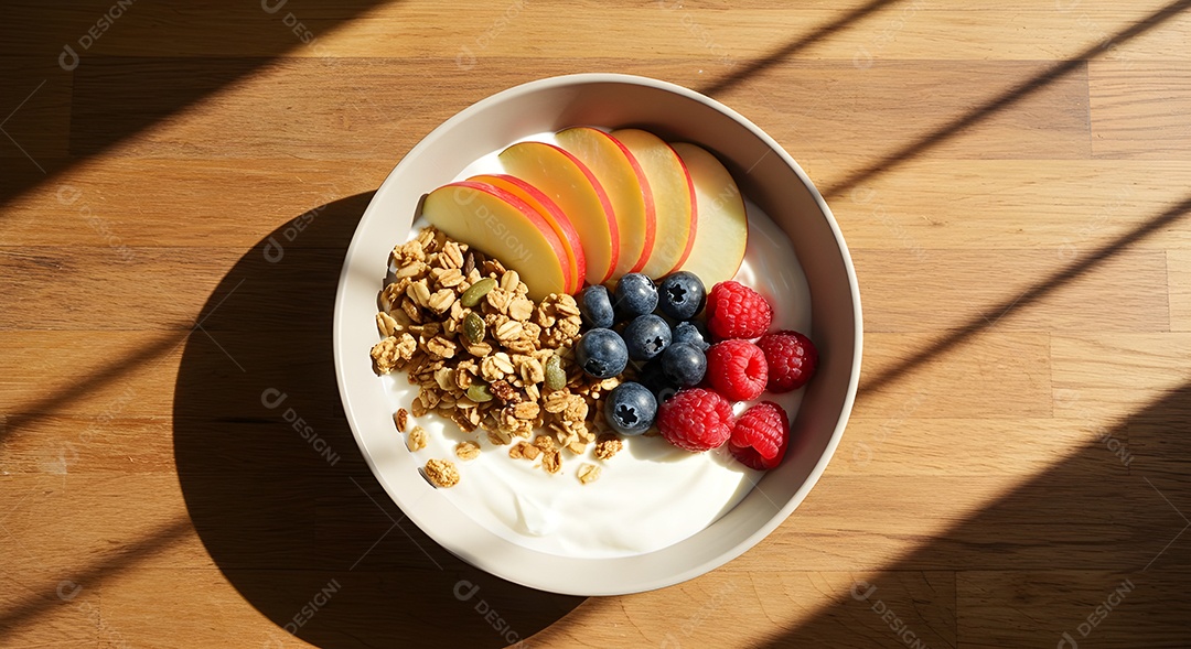 Frutas saborosas deliciosas em uma tigela mesa madeira