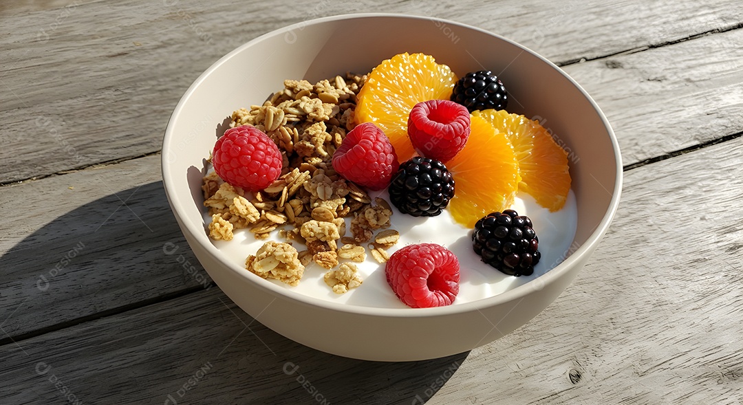 Frutas saborosas deliciosas em uma tigela mesa madeira