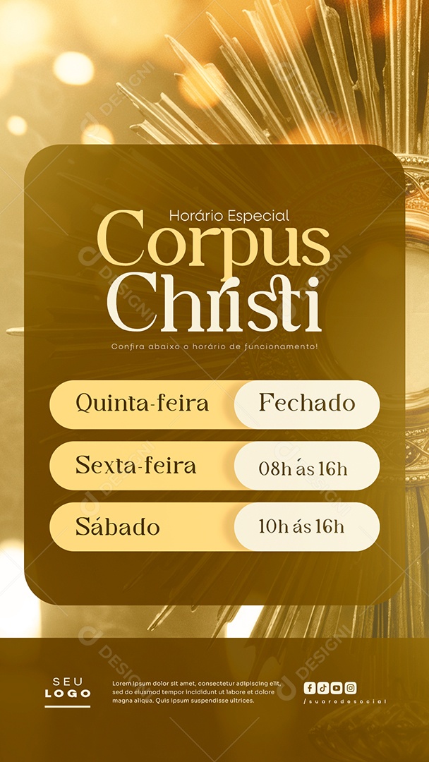 Story Horário Especial Corpus Christi Social Media PSD Editável